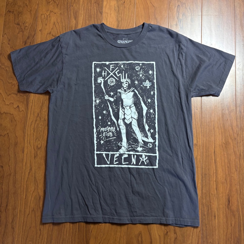 Stranger Things Hellfire Club Vecna Graphic T-Shirt Mens Large Grey D&D Netflix